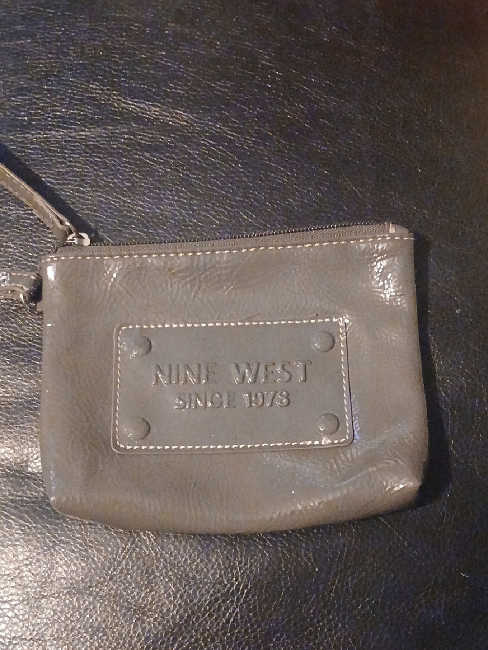 Nine West Taupe Leather Zip Wristlet